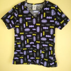 Batman Scrub Top Purple Black DC Comics